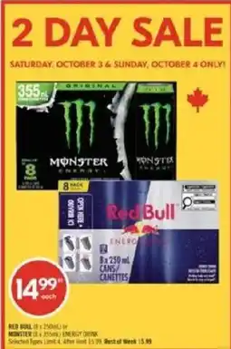 Shoppers Drug Mart Red Bull or Monster Energy Drink offer