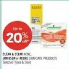 Shoppers Drug Mart Clean & Clear acne jamieson or acure skin care products offer