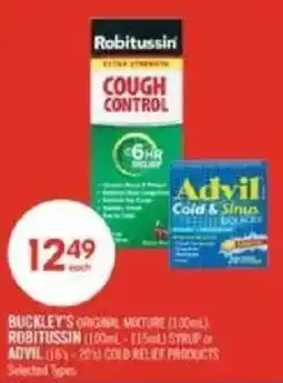 Shoppers Drug Mart Buckley's original mixture robitussin cold & sinus advil offer