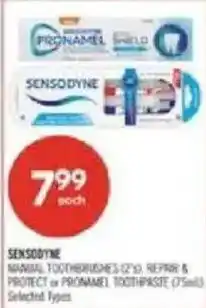 Shoppers Drug Mart Sensodyne manual toothbrushes 2"10. repair & protect or pronamel toothpaste 75ml offer