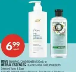 Shoppers Drug Mart Dove shampoo conditioner or herbal essences classics hair care products offer