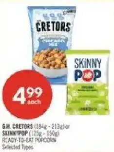 Shoppers Drug Mart G.J.L. Cretors or Skinny Pop ready-to-eat popcorn offer