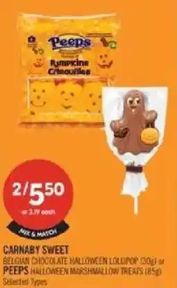 Shoppers Drug Mart Carnaby Sweet Belgian Chocolate Halloween Lollipop or Peeps Halloween Marshmallow Treats offer