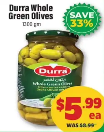 Durra whole green olives