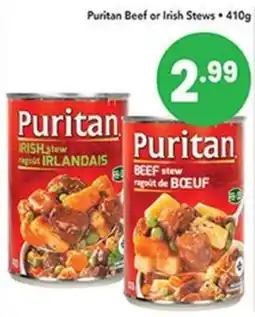 Pipers Puritan beef or irish stews offer