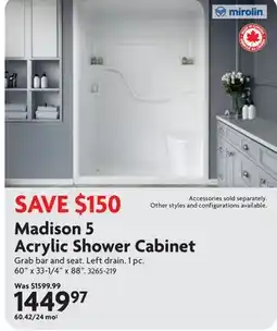 Home Hardware Madison 5 Acrylic Shower Cabinet offer