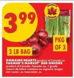 No Frills Romaine Hearts or Farmer's Market Red Onions offer
