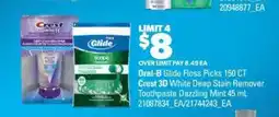 Real Canadian Superstore Oral-B Glide Floss Picks 150 CT & Crest 3D White Deep Stain Remover Toothpaste Dazzling Mint 45 mL offer
