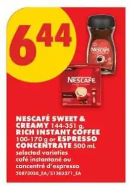 No Frills NESCAFÉ SWEET & CREAMY, RICH INSTANT COFFEE, ESPRESSO CONCENTRATE offer