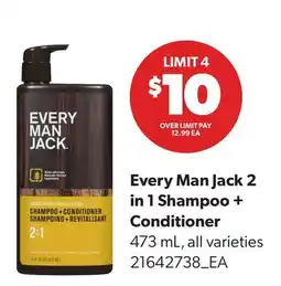 Real Canadian Superstore EVERY MAN JACK 2 IN 1 SHAMPOO + CONDITIONER, 473 ML offer
