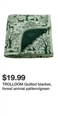 IKEA TROLLDOM Quilted blanket, forest animal pattern/green offer