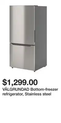 IKEA VÄLGRUNDAD Bottom-freezer refrigerator, Stainless steel offer