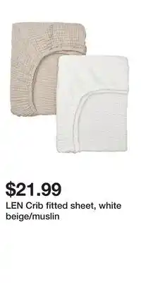 IKEA LEN Crib fitted sheet, white beige/muslin offer
