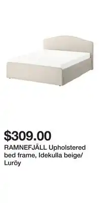 IKEA RAMNEFJÄLL Upholstered bed frame, Idekulla beige/Luröy offer