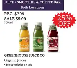 The Big Carrot GREENHOUSE JUICE CO. Organic Juices offer