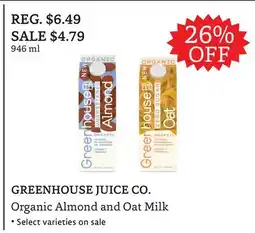 The Big Carrot GREENHOUSE JUICE CO. Organic Almond and Oat Milk offer