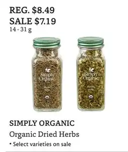 The Big Carrot SIMPLY ORGANIC Organic Dried Herbs offer