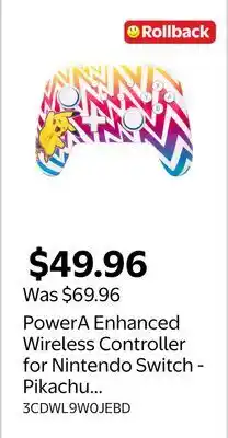 Walmart PowerA Enhanced Wireless Controller for Nintendo Switch - Pikachu Vibrant offer