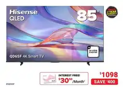 Visions Electronics Hisense QLED 85 QD6SF 4K Smart TV offer