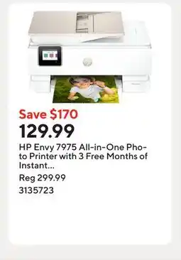Staples HP Envy 7975 All-in-One Photo Printer with 3 Free Months of Instant Ink offer