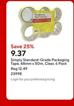 Staples Simply Standard-Grade Packaging Tape, 48mm x 50m, Clear offer