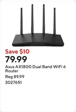 Staples Asus AX1800 Dual Band WiFi 6 Router offer