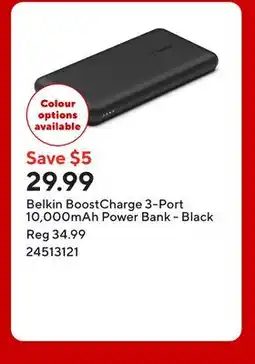 Staples Belkin BoostCharge 3-Port 10,000mAh Power Bank - Black offer