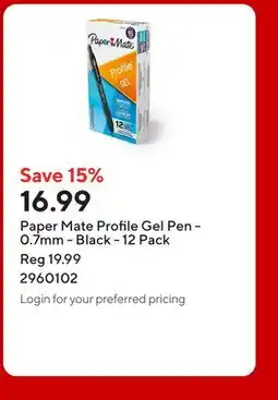 Staples Paper Mate Profile Gel Pen - 0.7mm - Black offer