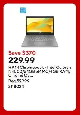 Staples HP 14 Chromebook - Intel Celeron N4500/64GB eMMC/4GB RAM/Chrome OS with 3 months of Google AI Pro offer