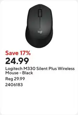 Staples Logitech M330 Silent Plus Wireless Mouse - Black offer