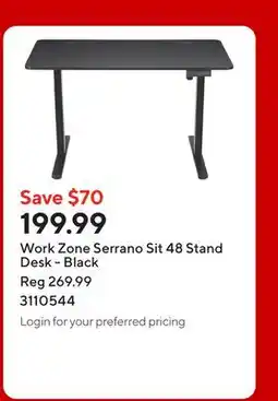 Staples Work Zone Serrano Sit 48 Stand Desk - Black offer