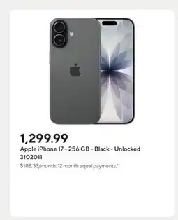 Staples Apple iPhone 17 - 256 GB - Black - Unlocked offer
