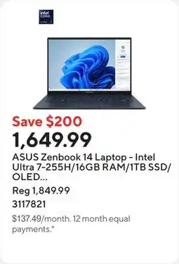 Staples ASUS Zenbook 14 Laptop - Intel Ultra 7-255H/16GB RAM/1TB SSD/OLED Touchscreen/Windows 11 Home offer