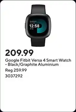 Staples Google Fitbit Versa 4 Smart Watch - Black/Graphite Aluminium offer