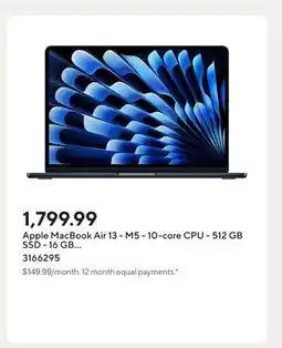 Staples Apple MacBook Air 13 - M5 - 10-core CPU - 512 GB SSD - 16 GB Unified Memory - Midnight offer