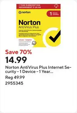 Staples Norton AntiVirus Plus Internet Security - 1 Device - 1 Year Subscription offer