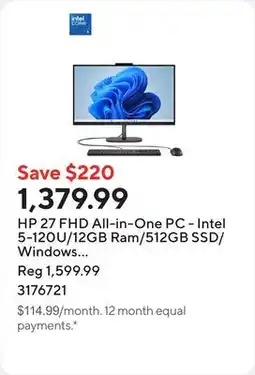 Staples HP 27 FHD All-in-One PC - Intel 5-120U/12GB Ram/512GB SSD/Windows 11 Home offer