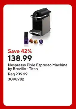 Staples Nespresso Pixie Espresso Machine by Breville - Titan offer
