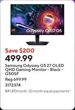 Staples Samsung Odyssey G5 27 OLED QHD Gaming Monitor - Black - G50SF offer