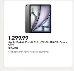 Staples Apple iPad Air 13 - M4 Chip - Wi-Fi - 128 GB - Space Grey offer