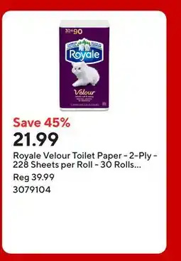 Staples Royale Velour Toilet Paper - 2-Ply - 228 Sheets per Roll - 30 Rolls per Pack offer