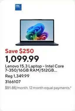 Staples Lenovo 15.3 Laptop - Intel Core 7-350/16GB RAM/512GB SSD/Touchscreen/Windows 11 Home offer