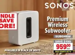 2001 Audio Video SUBG4BW SONOS Premium Wireless Subwoofer offer