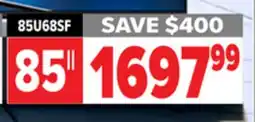 2001 Audio Video 85U68SF Hisense 85 MINI-LED 144HZ 1200 NIT offer