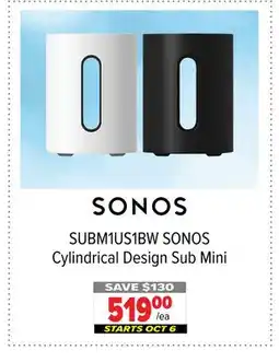 2001 Audio Video SUBM1US1B SONOS Cylindrical Design Sub Mini offer