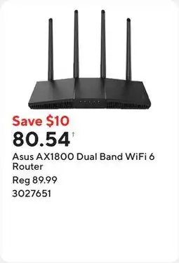 Staples Asus AX1800 Dual Band WiFi 6 Router offer