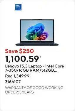 Staples Lenovo 15.3 Laptop - Intel Core 7-350/16GB RAM/512GB SSD/Touchscreen/Windows 11 Home offer