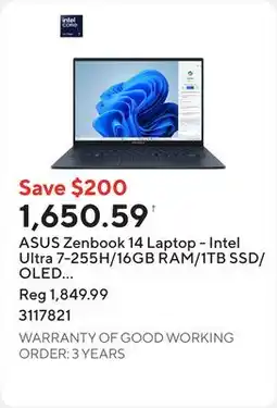 Staples ASUS Zenbook 14 Laptop - Intel Ultra 7-255H/16GB RAM/1TB SSD/OLED Touchscreen/Windows 11 Home offer