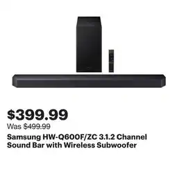 Best Buy Samsung HW-Q600F/ZC 3.1.2 Channel Sound Bar with Wireless Subwoofer offer