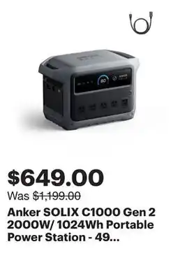 Best Buy Anker SOLIX C1000 Gen 2 2000W/ 1024Wh Portable Power Station - 49 Min UltraFast Recharging offer